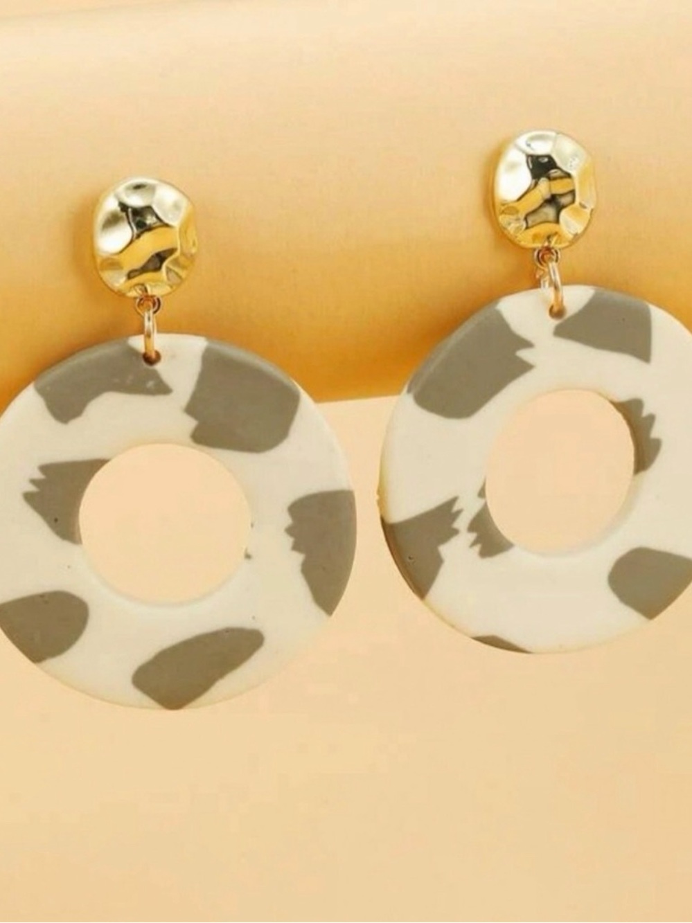 Gold Top Taupe & Cream Resin Hoop Drop Earrings - Women Jewelry